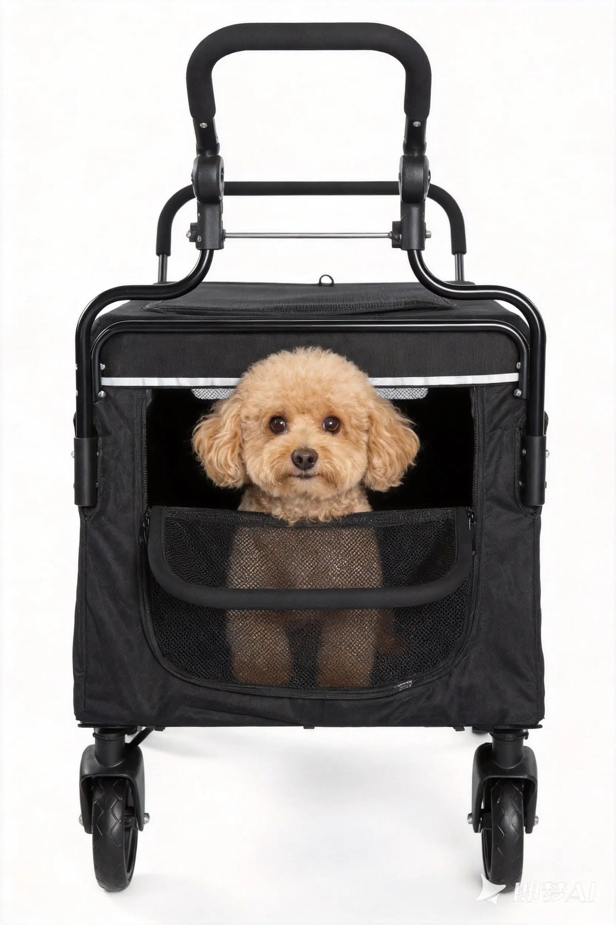 Pet Stroller Wagon for Dogs, 4-Wheel Foldable Pet Travel Carrier with Adjustable Handle, Breathable Mesh Windows, Safety Tether, Storage Pocket, Portable Dog Cart for Small Medium Dogs and Cats