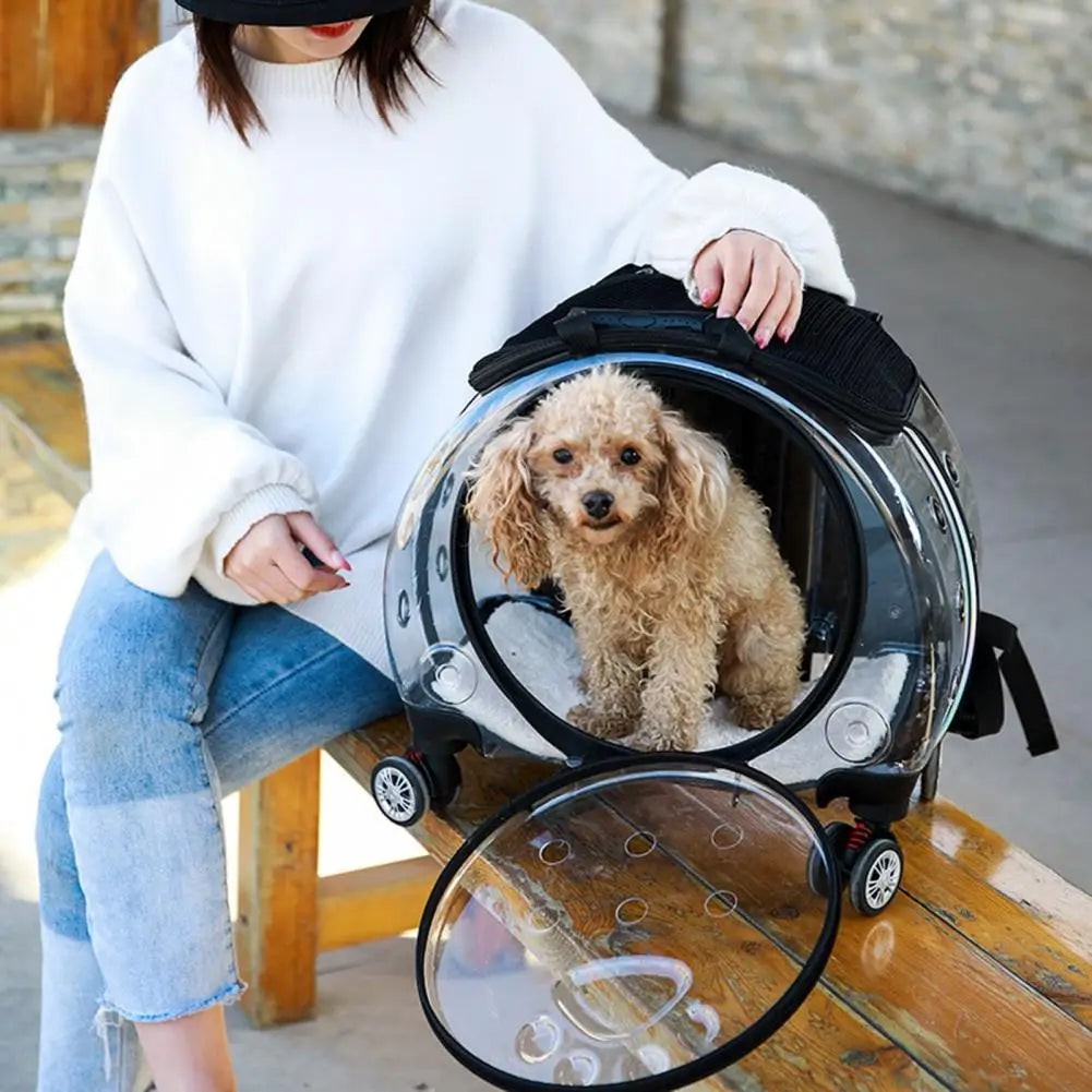 Pet Trolley Case, Clear Ventilation Holes Silent Wheels, Portable Cats Dogs Backpack Carrier for Outdoor Travel Use