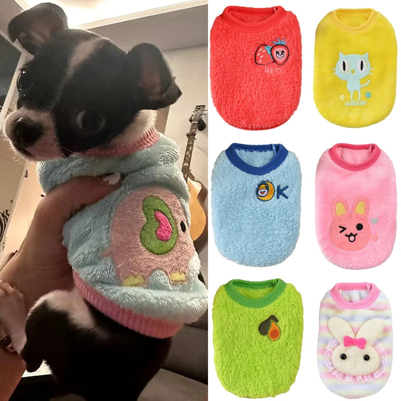 Cute Print Tea Cup Dog Sweater Winter Warm Fleece Pet Clothing