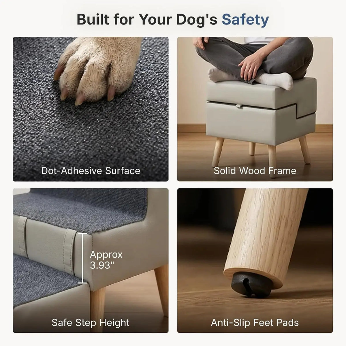 2-in-1 Foldable Dog Stairs & Ottoman, 15.7" H Dog Stairs for Small Dogs