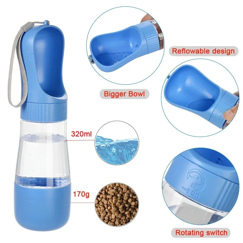 Portable Two In One Glass Pet Water Bottle And Feeder