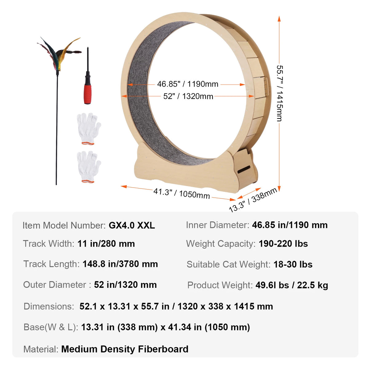 Wooden Cat Exercise Wheel With Detachable Carpet