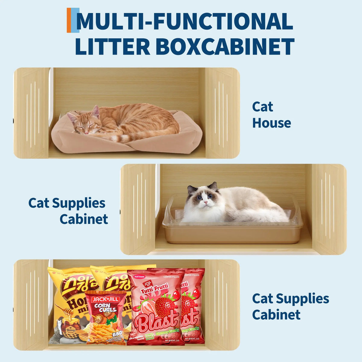 Multi-Level Cat Tree with Hidden Litter Box Enclosure Sisal Scratching Posts Condo & Hammock for Large Indoor Cats Modern Litter Box Furniture