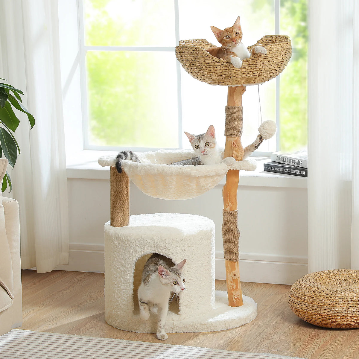 PAWZ Road Modern Cat Tree With Natural Solid Wood Scratching Posts