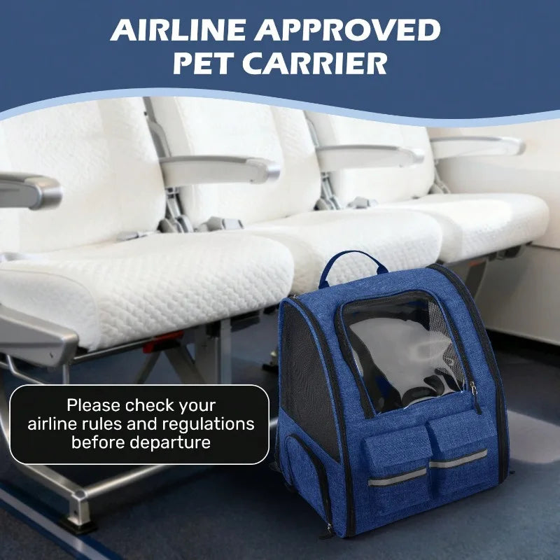 2-In-1 Trolley Pet Cat Bag | Cat Carrier With Wheels, Airline Approved Pet Carrier With Telescopic Handle, Polyester Rolling Dog Cat Carrier With Zipper Closure, Detachable Soft-Sided Travel Carrier With Shoulder Strap And Sa