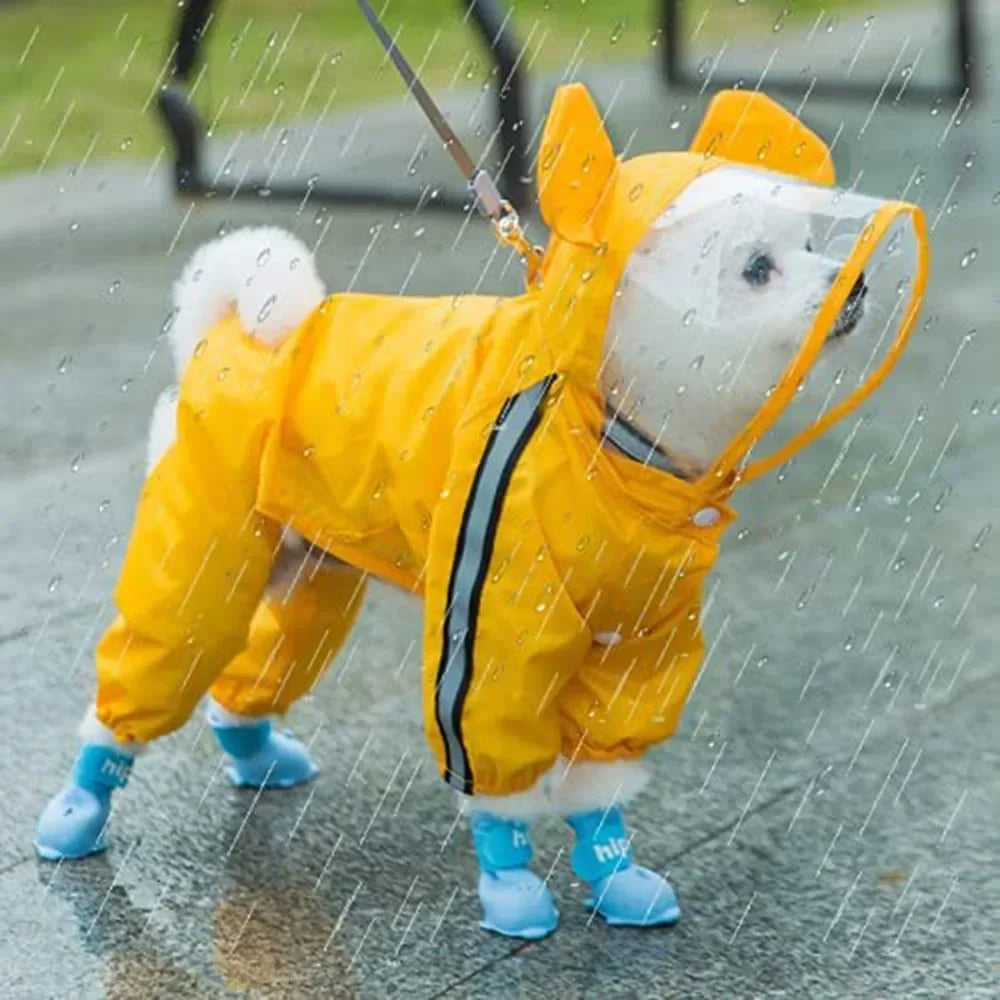 Cute Bear Shape Dog Raincoat With Hat Reflective Waterproof