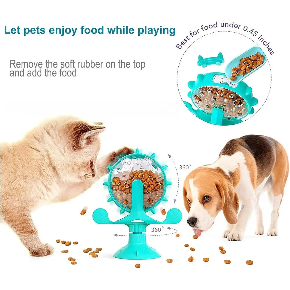 Interactive Cat Treats Dispenser Toy for Indoor Cats, 360° Rotating Windmill Suction Cup Toys for Small Pet, Puzzle Slow Feeder