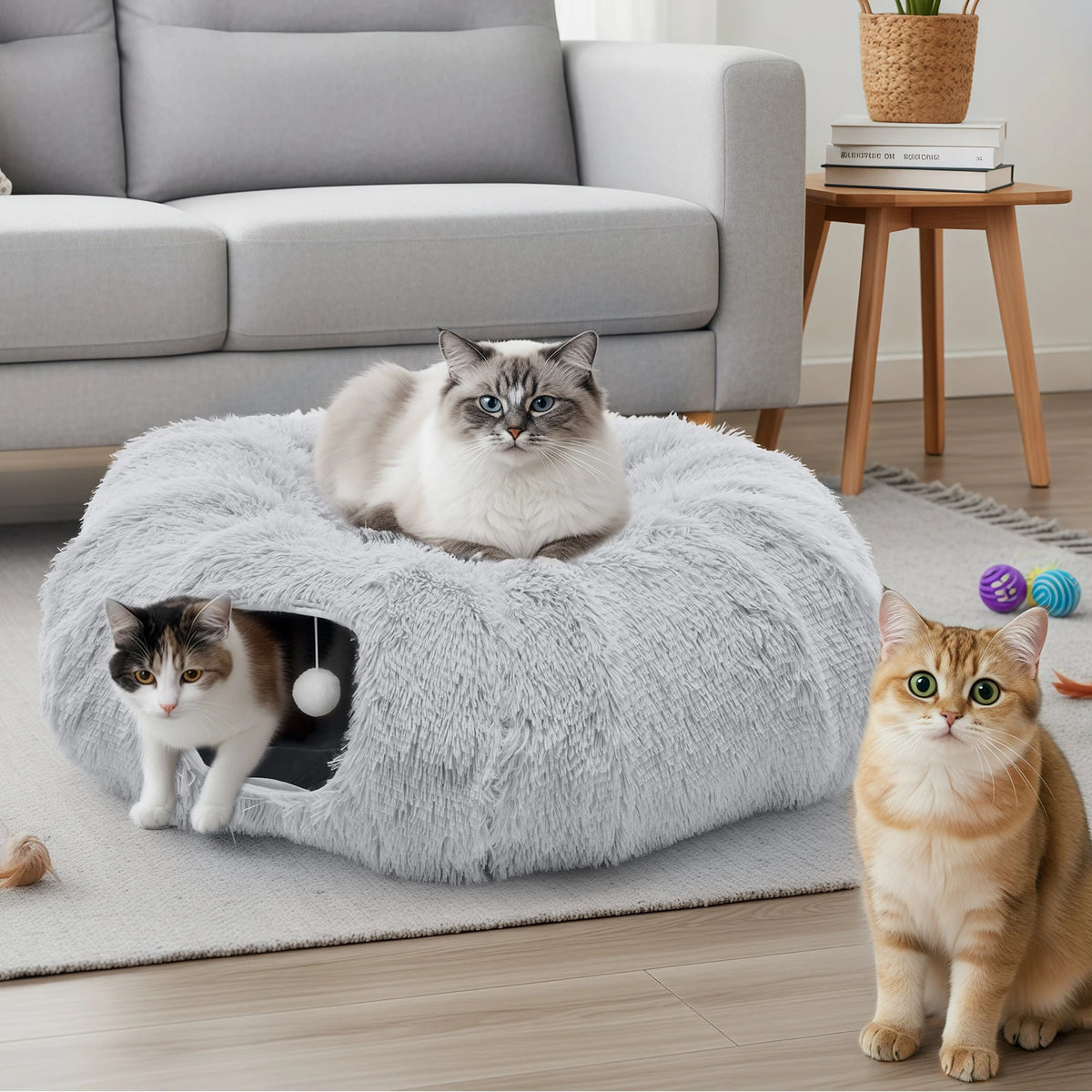 JHK Cat Tunnel Bed With Soft Plush Washable Indoor Playground