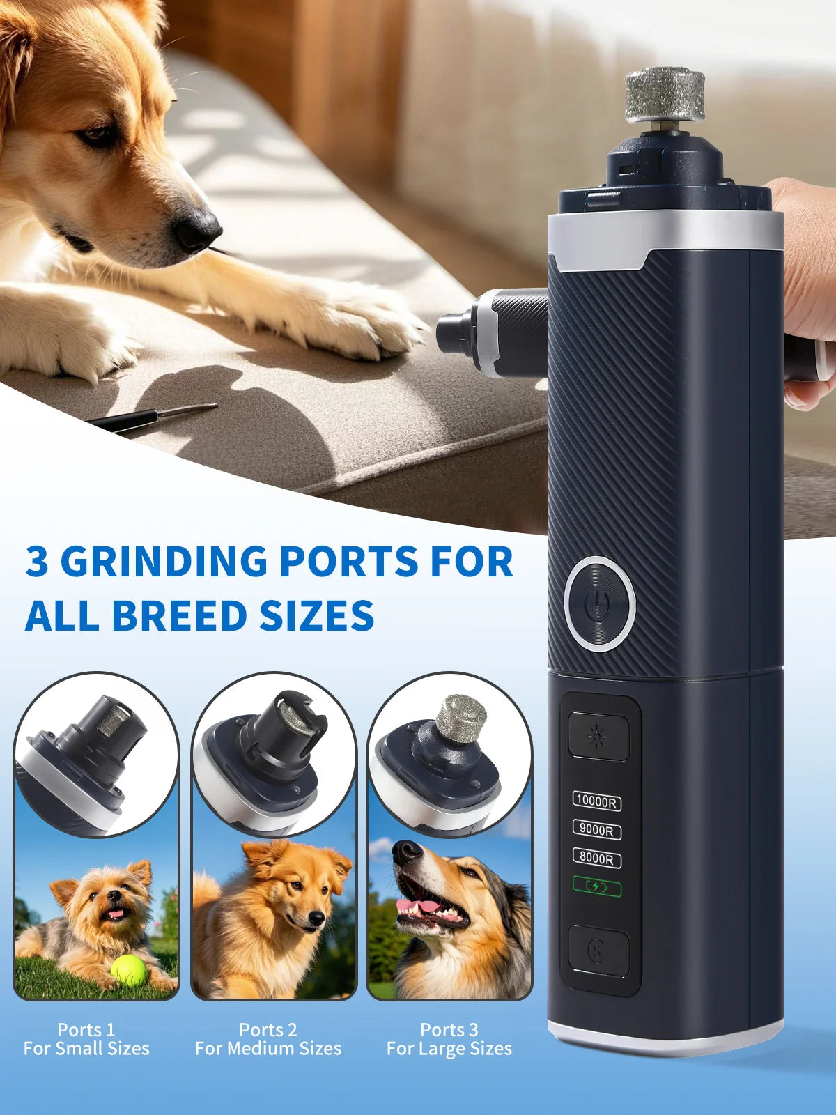 USB Rechargeable Dog Nail Grinder, Electric Pet Nail Trimmer & Clipper, 2-Speed Quiet Painless Nail File for Dogs and Cats
