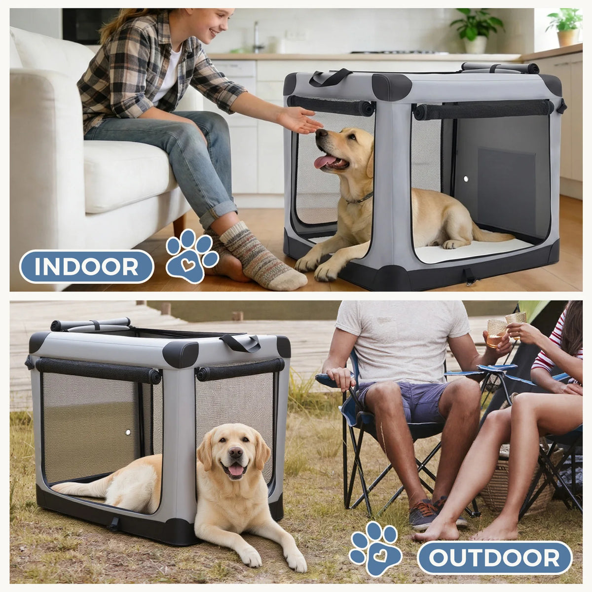 JHK Foldable Soft Dog Crate Portable Kennel With 3 Doors