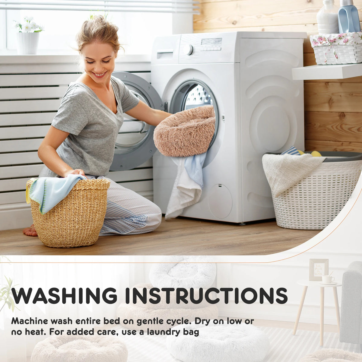 JHK Calming Dog Bed Washable Plush Fleece For Dogs