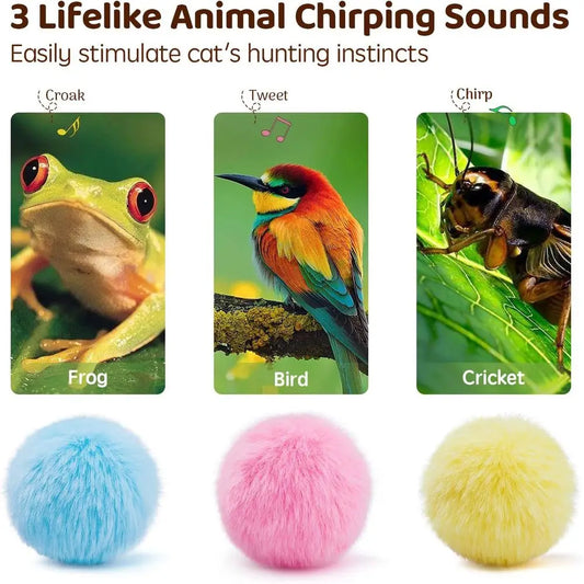Chirping Cat Toys Balls with SilverVine Catnip, Upgraded, 3 Pack Interactive Cat Kicker, 3 Animal Sounds, Kitten Catnip Exercise