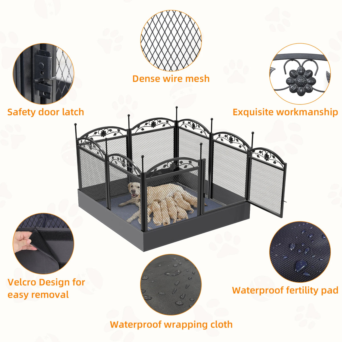 BINGOPAW Foldable Metal Dog Playpen With Whelping Mat And Gate