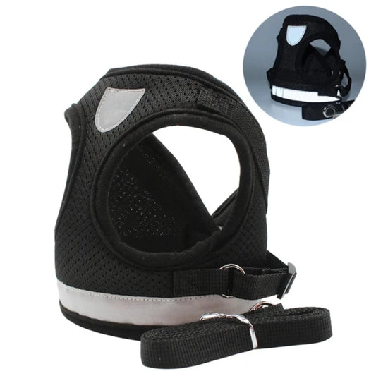 Dog Cat Harness With Adjustable Leash Reflective Mesh Vest