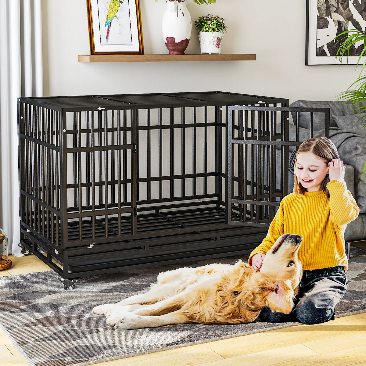 Heavy Duty Steel Dog Crate Double Door Design With Removable Tray