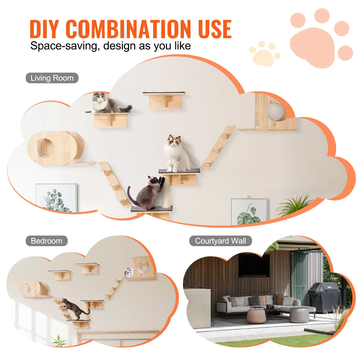 SucceBuy Wall Mounted Cat Shelves Cat Tree