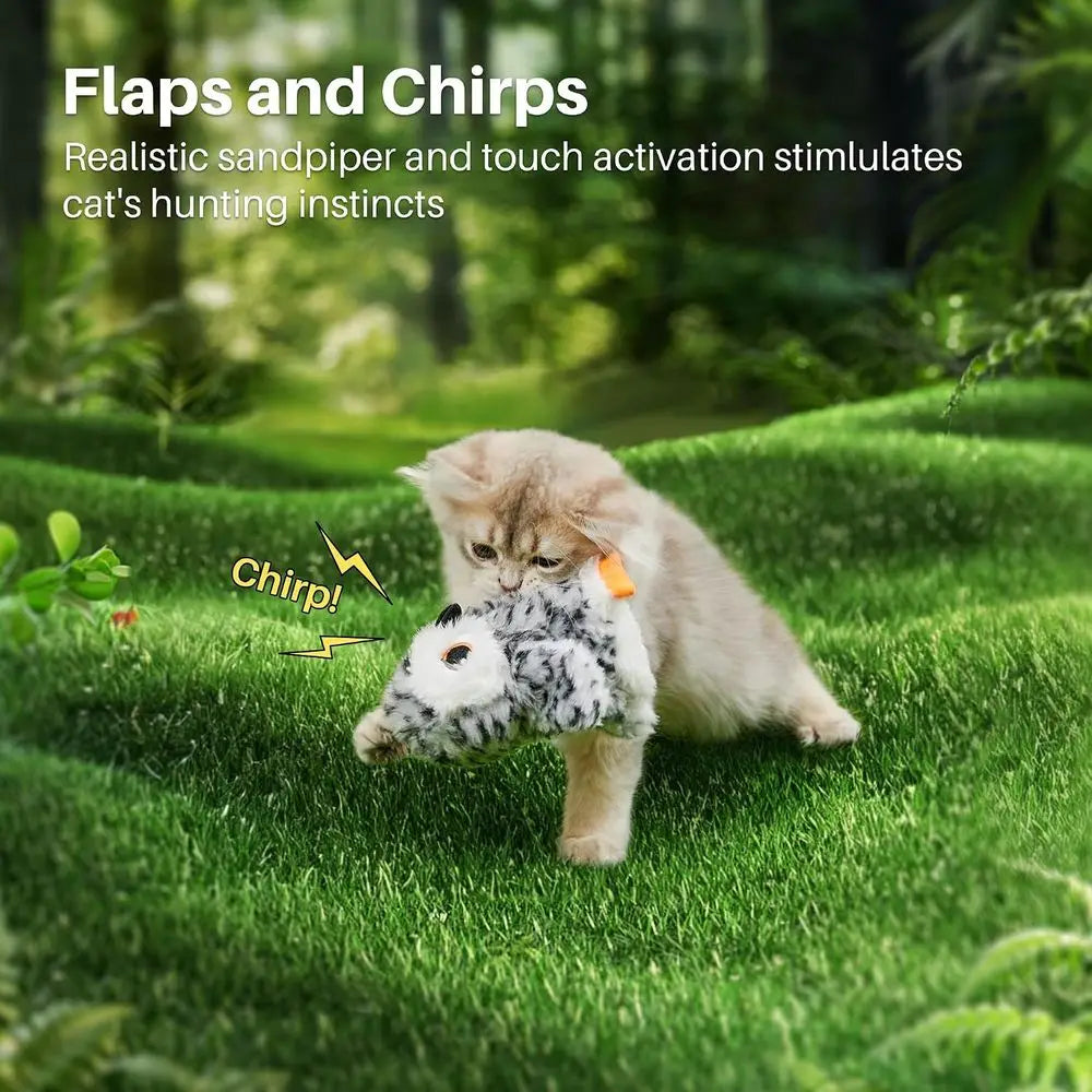 Flapping Owl Cat Toys, Life like Bird Chirp, Rechargeable Touch Kitten Toy, Interactive Catnip Kicker Exercise Toys