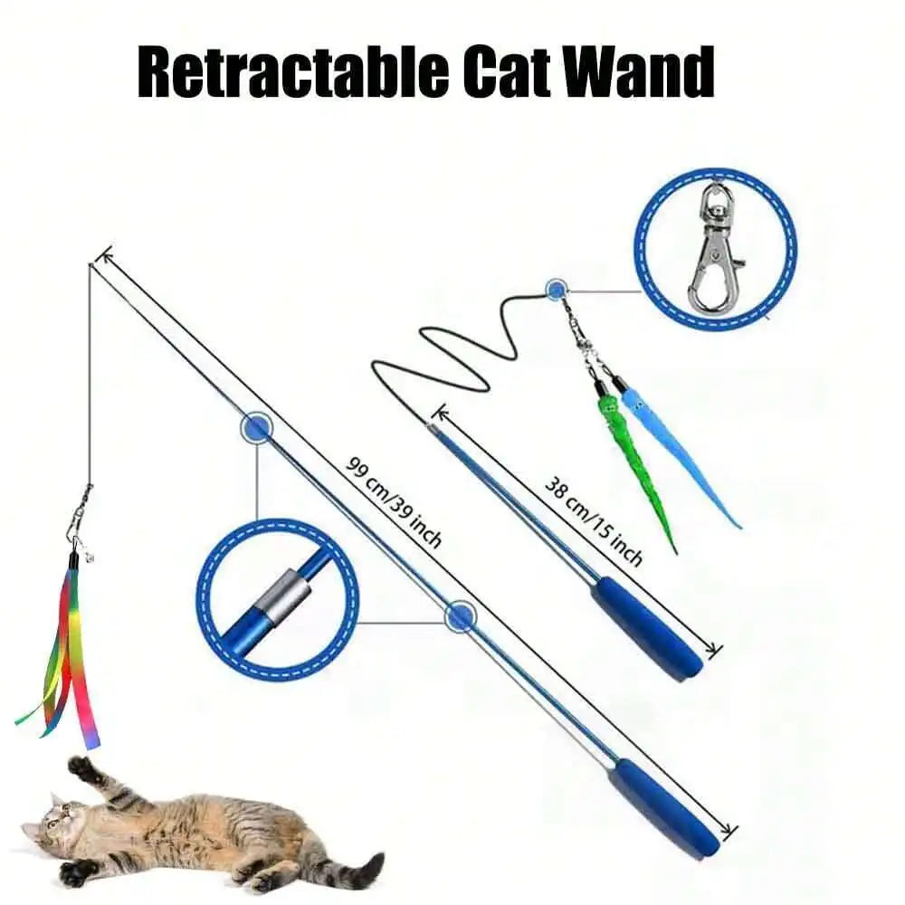 Interactive Cat Teaser Wand With Fuzzy Worm And Ribbon Refills