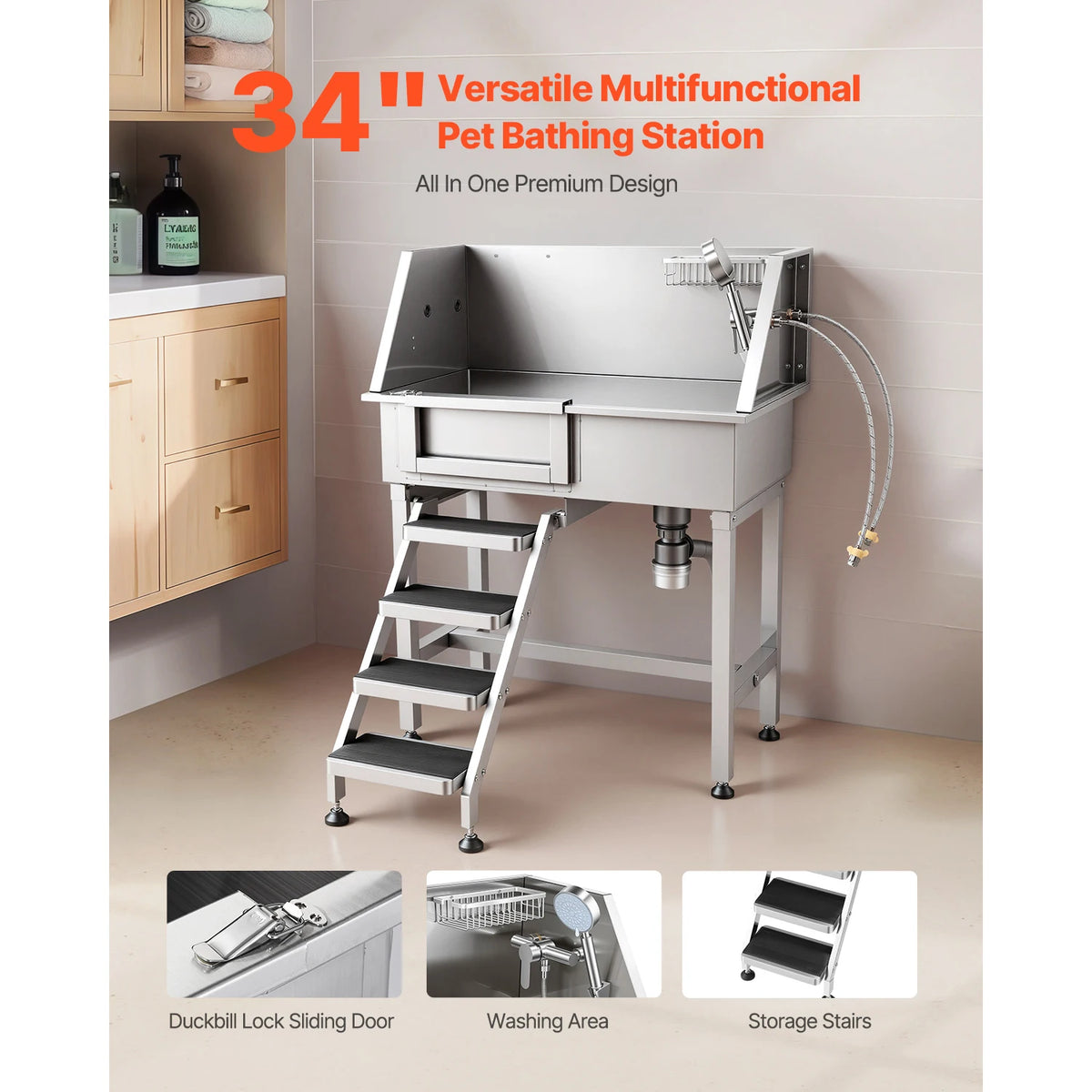 SucceBuy Stainless Steel Dog Wash Station With Shower Faucet