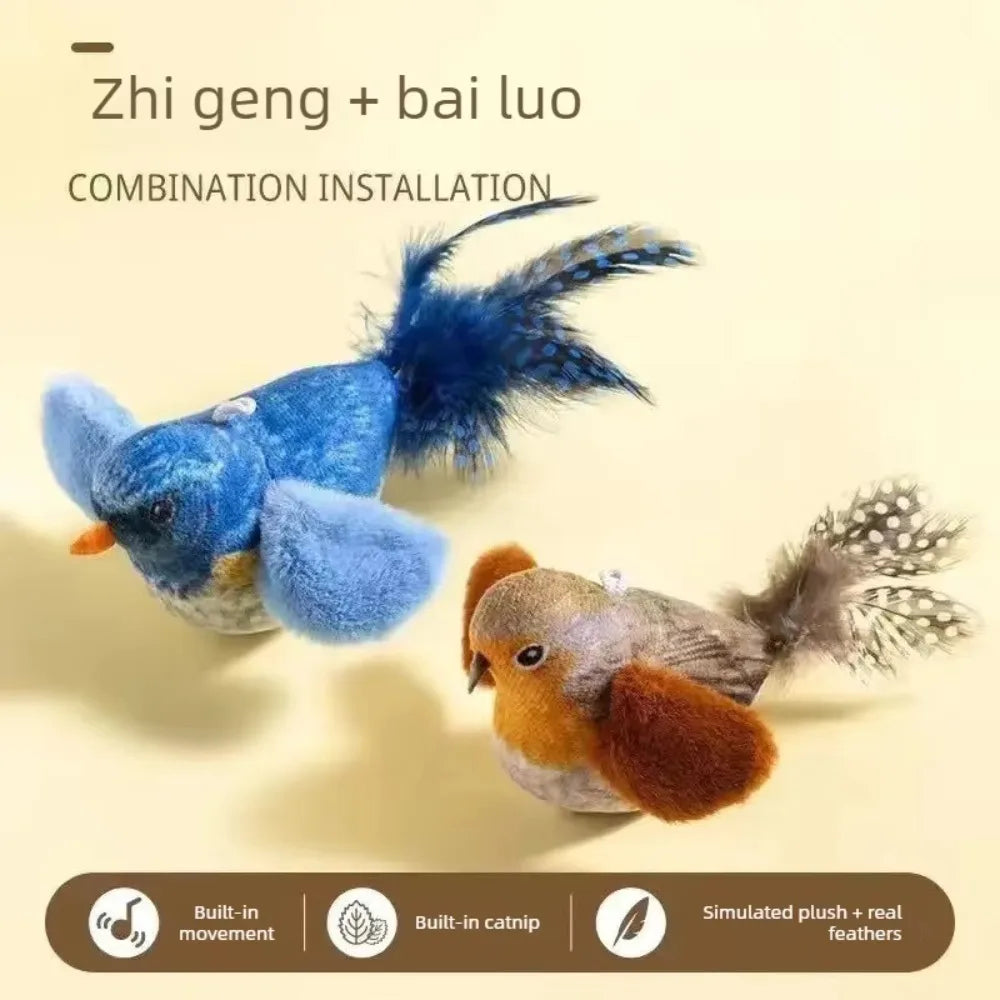 Wall Hanging Bird Cat Toy, Indoor Interactive Squeaky Catnip Teaser Toy, Self-Play Chasing Toy for Kittens