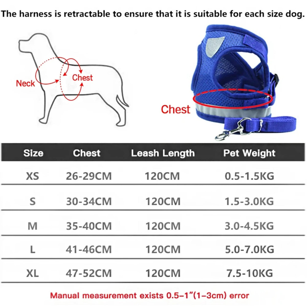 Dog Cat Harness With Adjustable Leash Reflective Mesh Vest