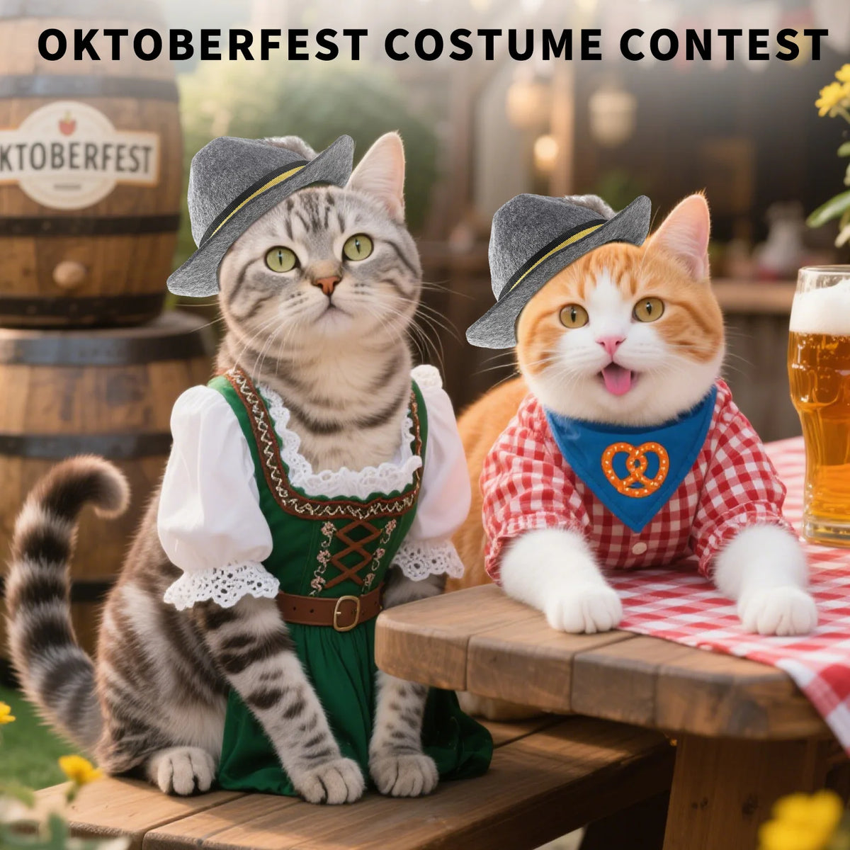 German Pet Hat, Adjustable Oktoberfest Pet Costume Hat with Feather & Ribbon, Mini Bavarian Style Pet Accessory for Dogs and Cats, Halloween Party Photo Prop