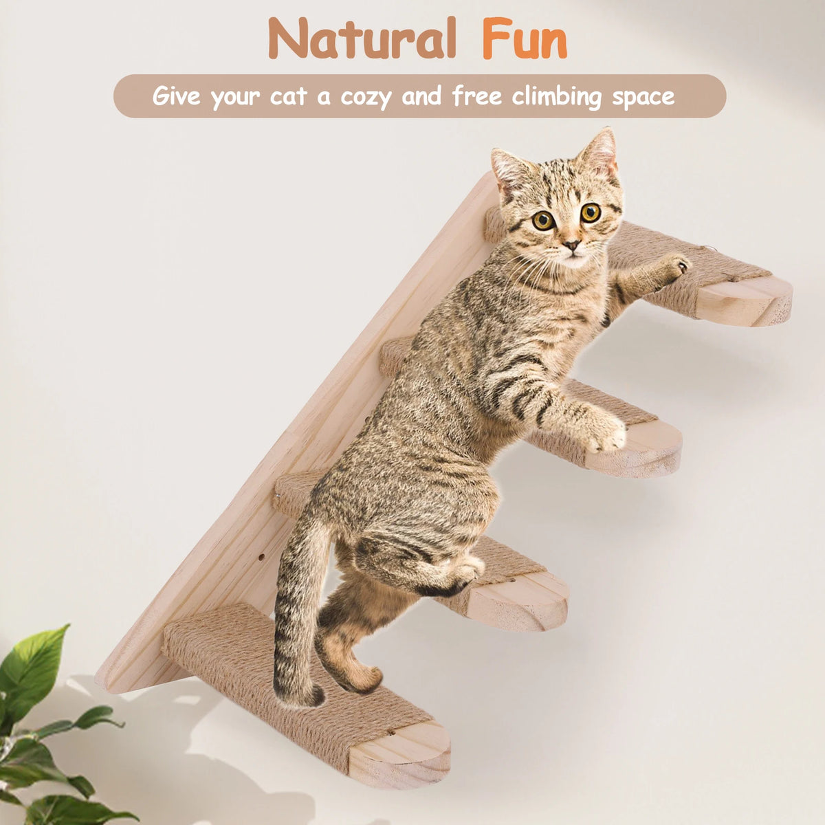 Wall Mounted Wooden Cat Climbing Shelf Four Step Ladder Perch