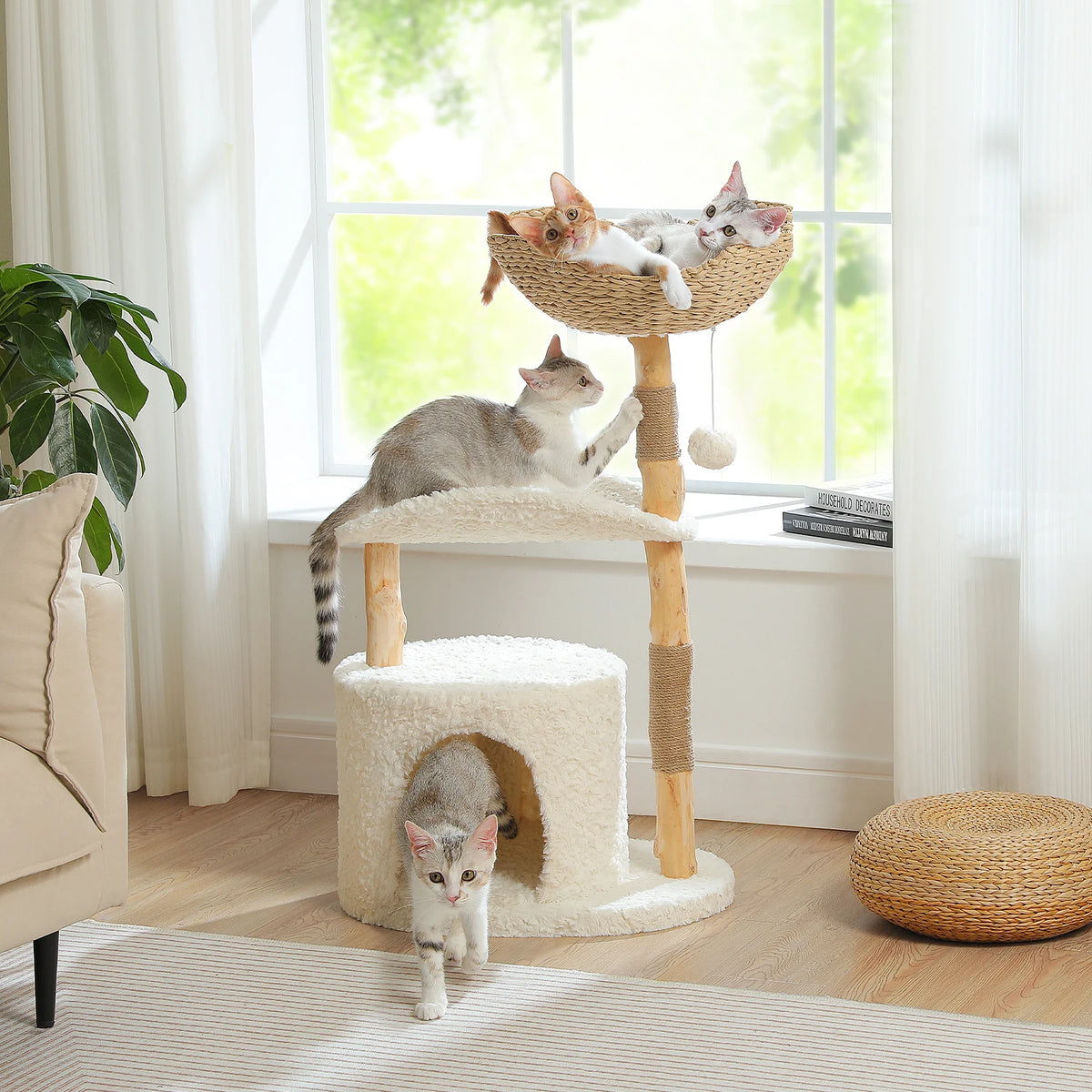 PAWZ Road Modern Cat Tree With Natural Solid Wood Scratching Posts