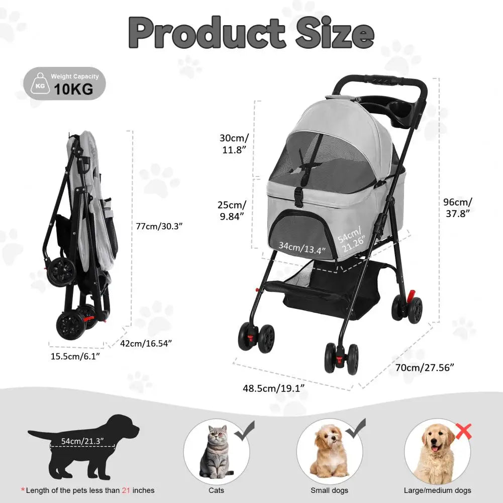 Foldable Pet Stroller for Dog Cat with Removable Carrier, Storage Basket and Cup Holder, Pet Carrying Cart Holds Up to 17.6lbs