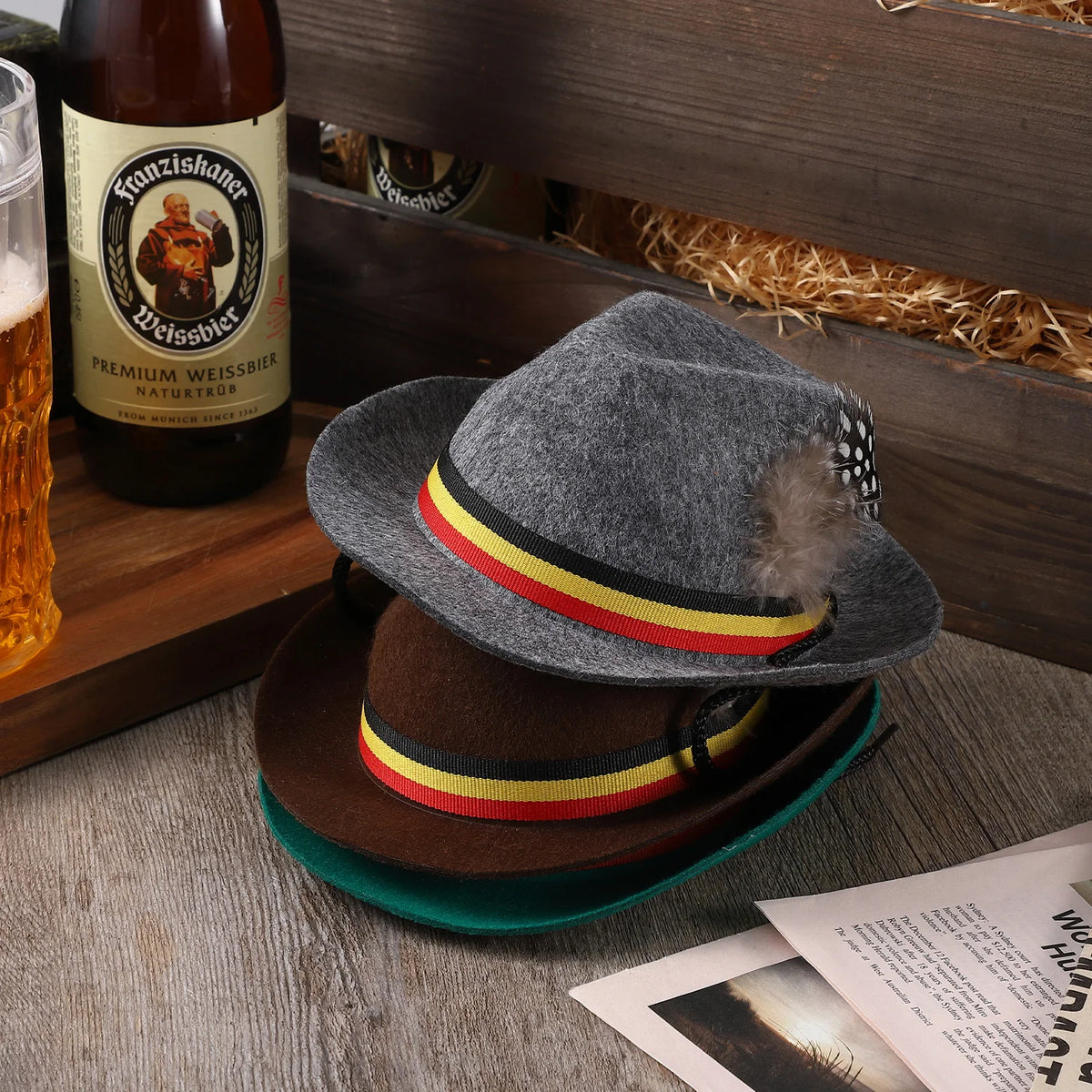 German Pet Hat, Adjustable Oktoberfest Pet Costume Hat with Feather & Ribbon, Mini Bavarian Style Pet Accessory for Dogs and Cats, Halloween Party Photo Prop