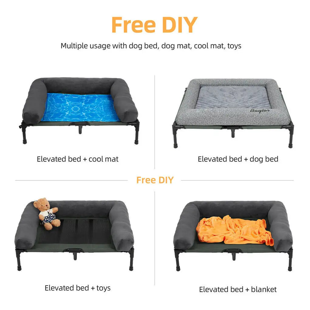 BINGOPAW Indoor Outdoor Elevated Pet Bed With Detachable Bolster Cooling
