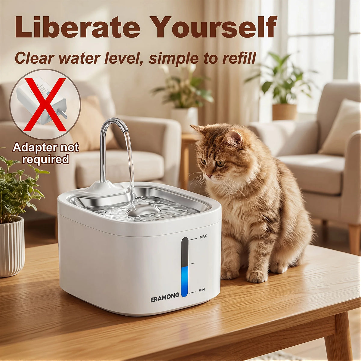 Cat Water Fountain With Stainless Steel Tray And Dispenser