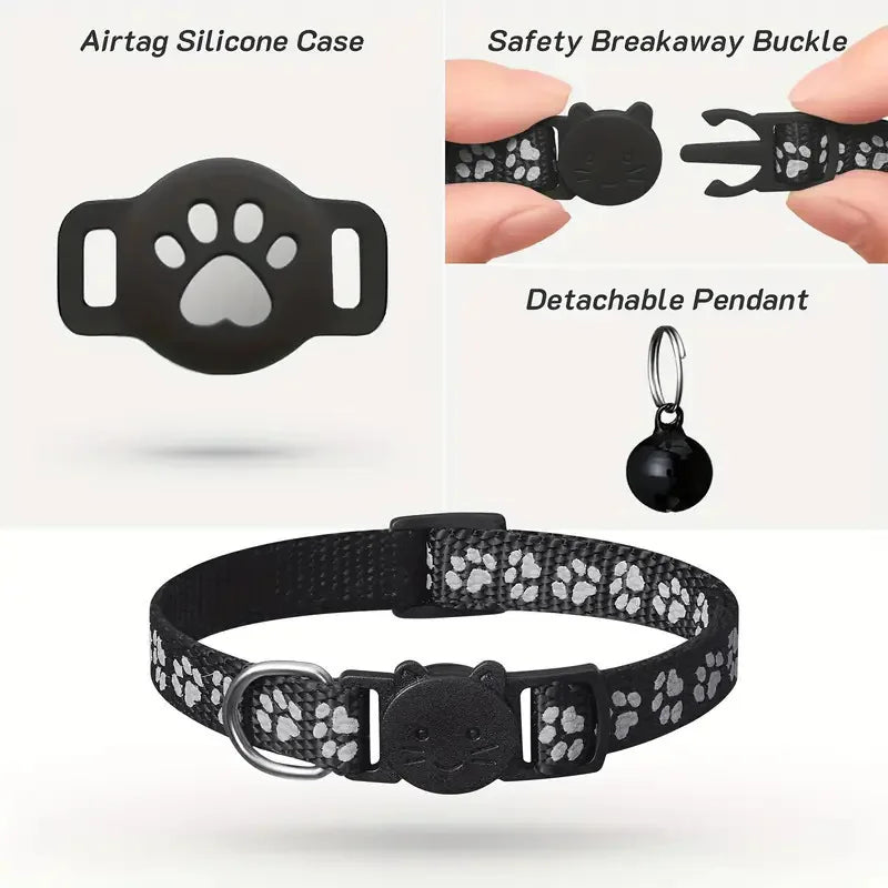 Reflective AirTag Cat Collar With Quick Release Buckle
