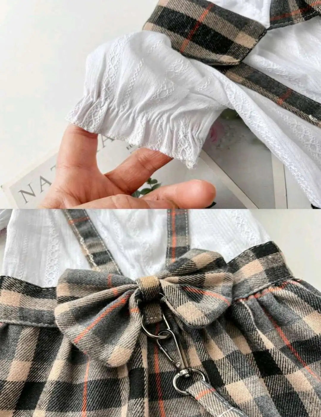 Cute Plaid Pet Dress With Bowknot And Adjustable Leash