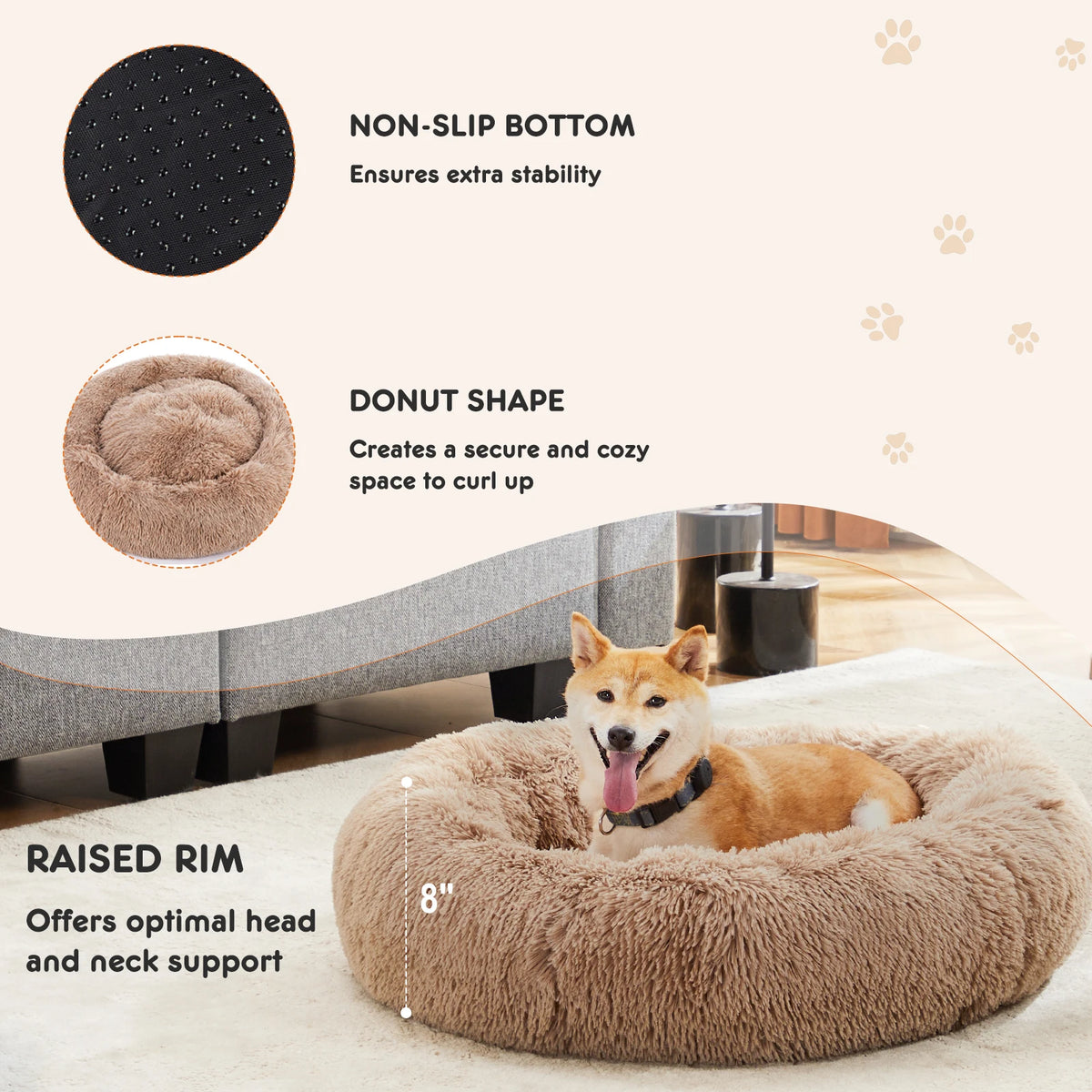 JHK Calming Dog Bed Washable Plush Fleece For Dogs