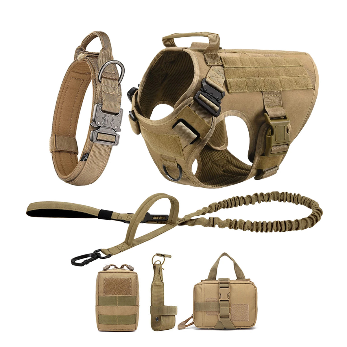 Tactical Nylon Dog Harness With Molle Pouches And Quick Release