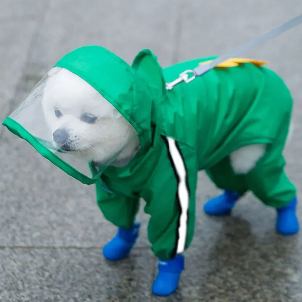 Cute Bear Shape Dog Raincoat With Hat Reflective Waterproof