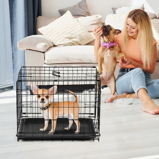 JHK Folding Metal Wire Dog Kennel With Leak Proof Pan