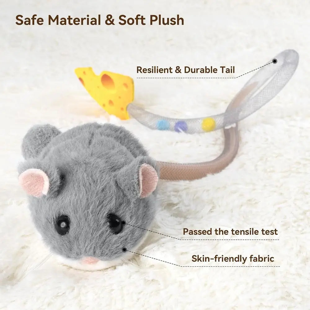 Interactive Mini Mouse Cat Toy 360° Rolling & Spin with Mesh Plastic Tail or Indoor Cats Smart Motion Sensor, Realistic Squeak