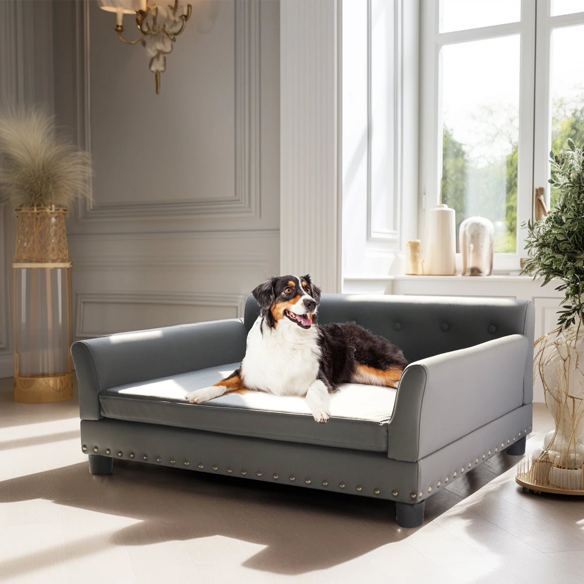 BINGOPAW Elevated Dog Bed Sofa With Microfiber Leather Cover