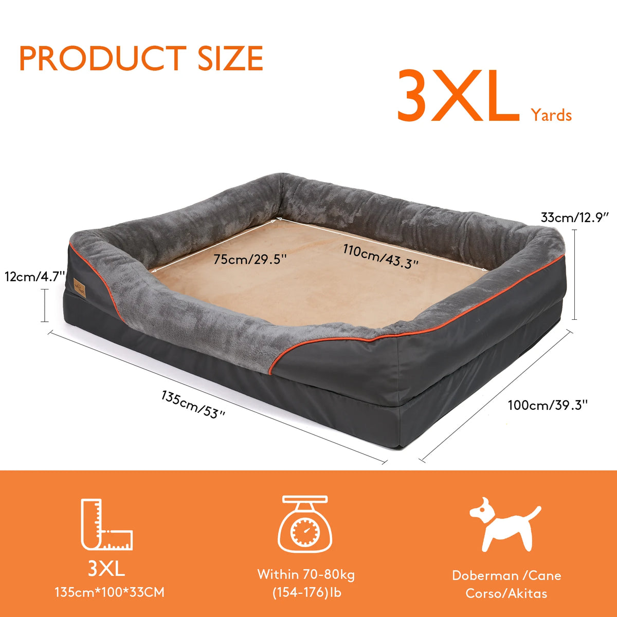 Borwart Orthopedic Dog Bed With Memory Foam Removable Cover