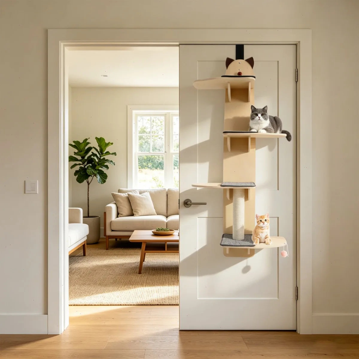Door Hanging Cat Tree With Teaser Ball And Scratch Post