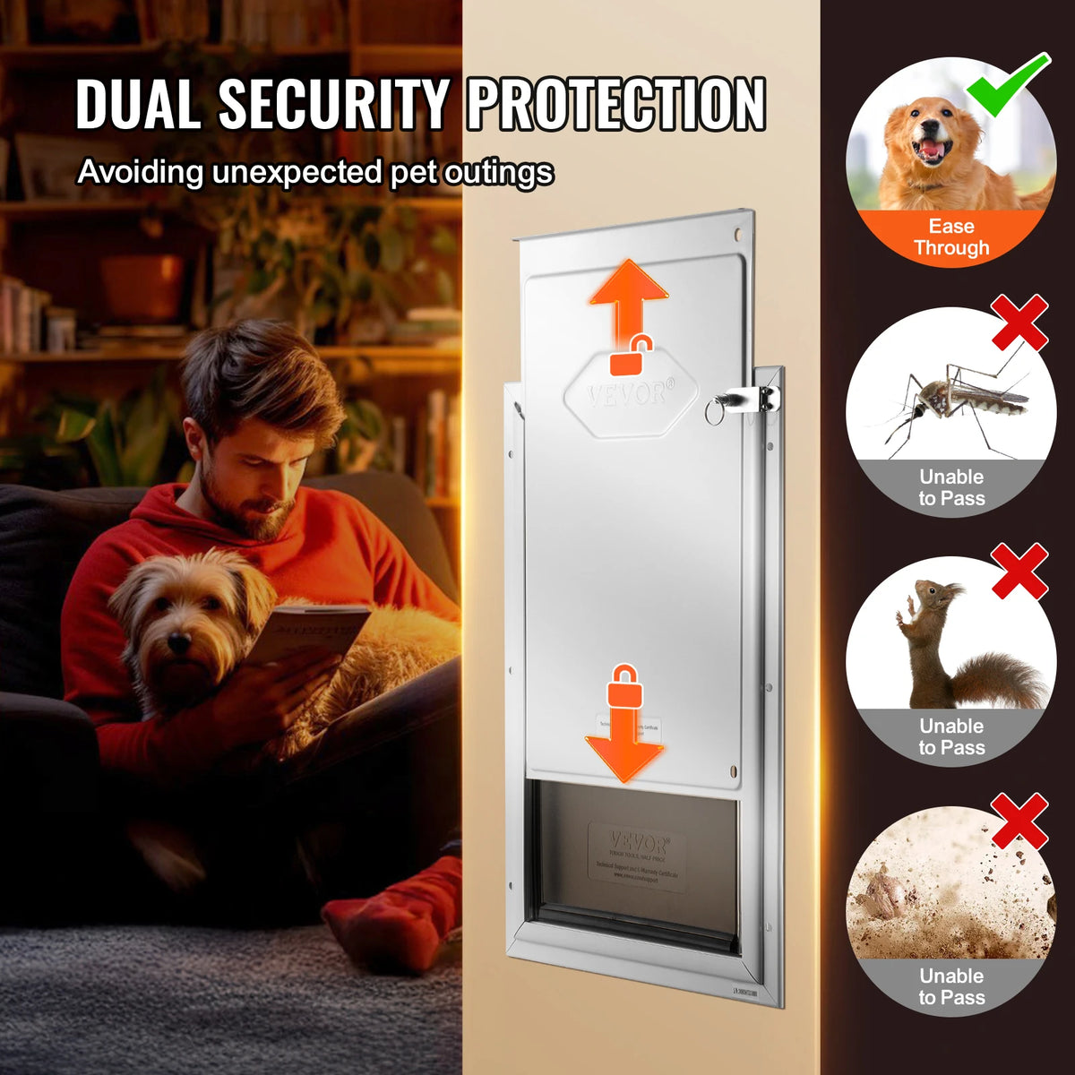 Pet Door Aluminum Frame With Lock And Flap Weatherproof
