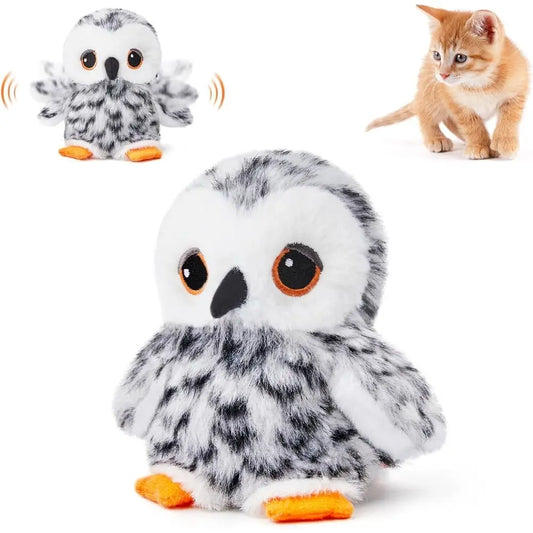 Flapping Owl Cat Toys, Life like Bird Chirp, Rechargeable Touch Kitten Toy, Interactive Catnip Kicker Exercise Toys