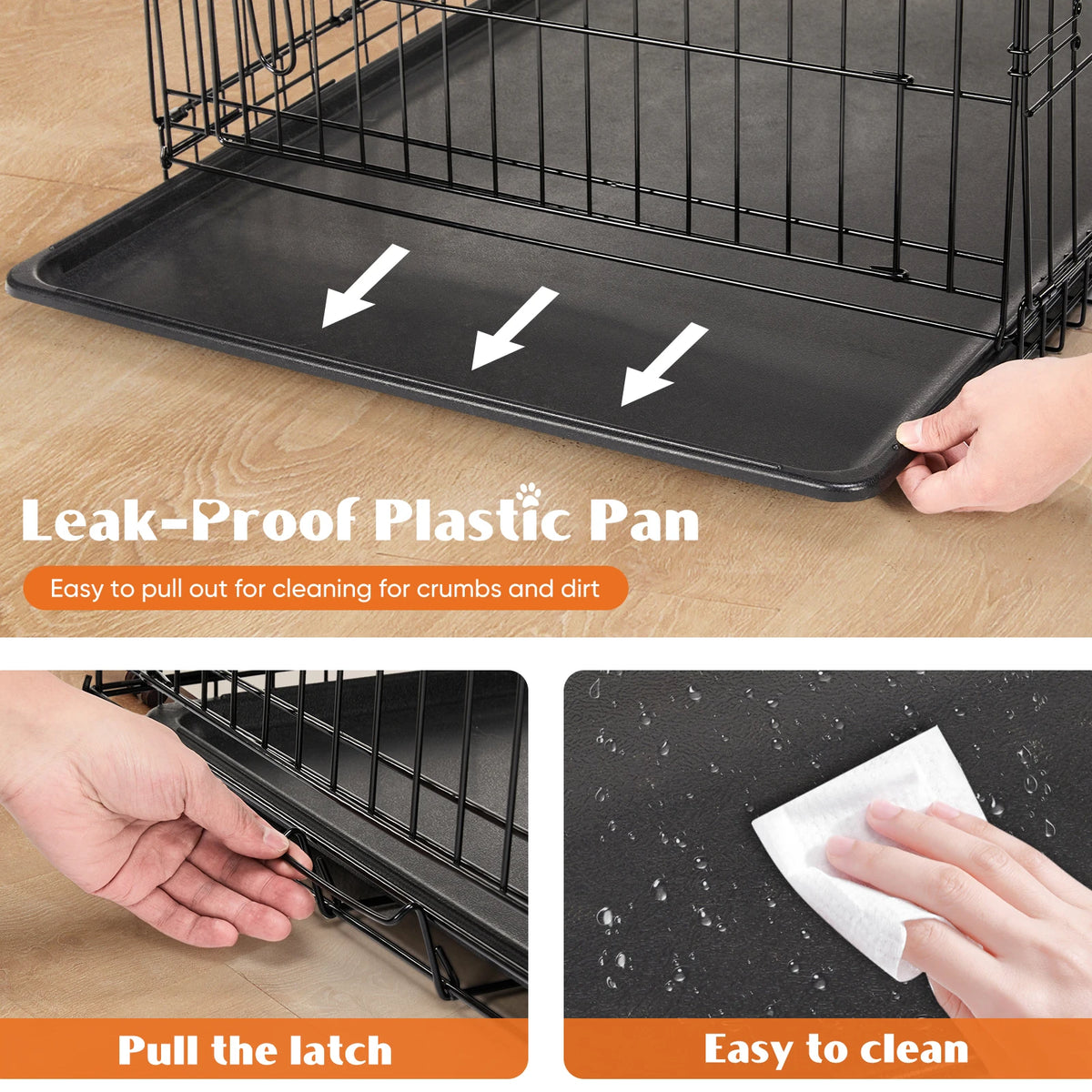JHK Folding Double Door Dog Cage With Leak Proof Pan