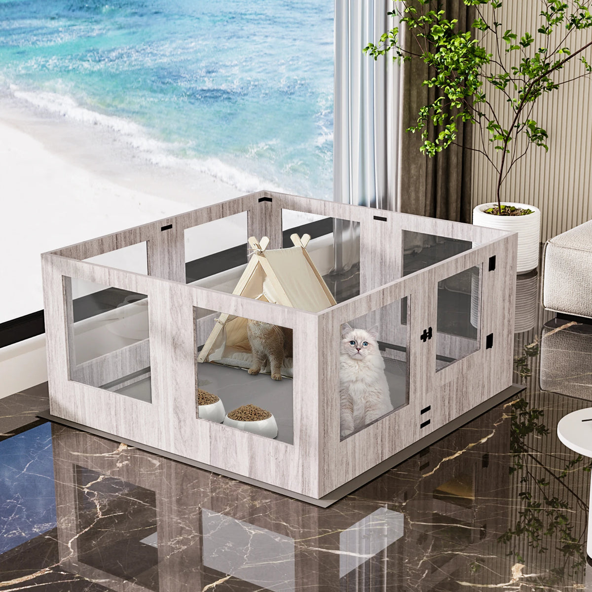 BINGOPAW Tempered Glass Dog Playpen Indoor Whelping Cage