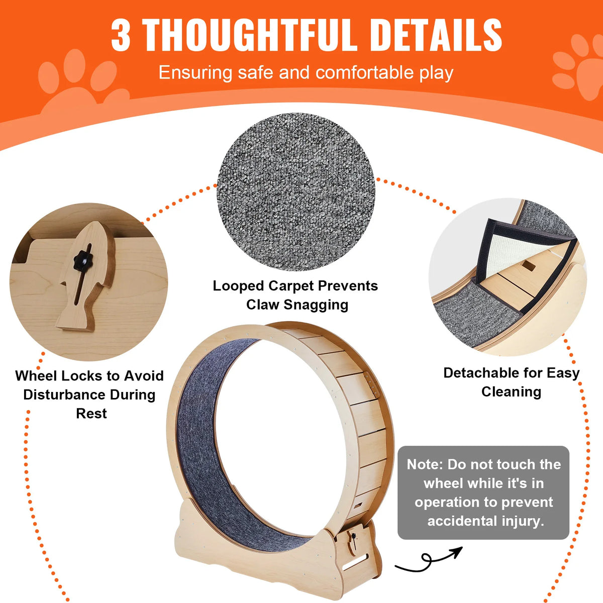 Wooden Cat Exercise Wheel With Detachable Carpet