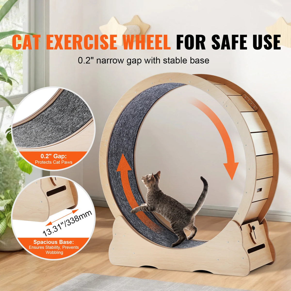 Wooden Cat Exercise Wheel With Detachable Carpet