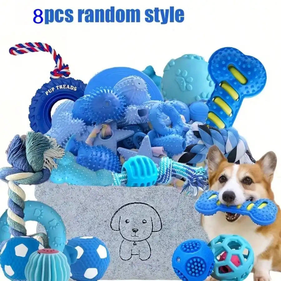 4/8pcs Pet Toy Set, Cute Blue Dog Chew Toys, Dog Rope Toys, Dog Ball Toys, Suitable For Dogs, Interactive Toys For Dogs