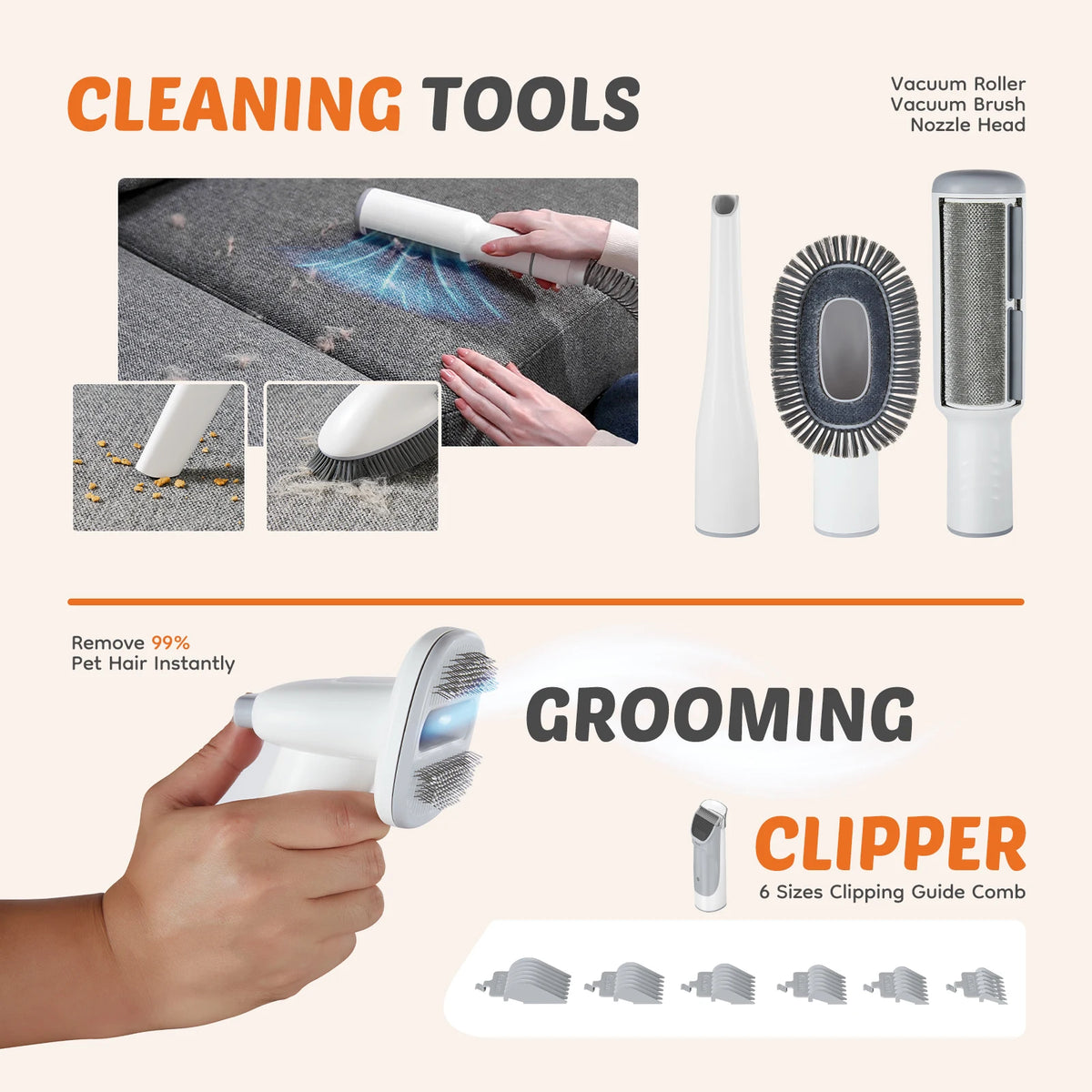 JHK Pet Grooming Vacuum Kit With Cordless Low Noise Clippers